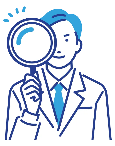 虫眼鏡をのぞいている男性のイラスト